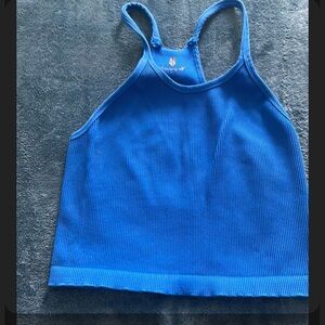 Free People  Blue Ribbed Cropped Tank Top